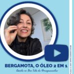 A imagem mostra o rosto de Mayra, no momento em que ela fala algo e junta os dedos da mão direita ao lado de seu rosto. Está escrito: Bergamota, o óleo 2 em 1. Assista no You Tube da @ mayra c castro. Completam a imagem o logotipo do You Tube e o desenho de uma janela aberta com floreira, que é o logo da Casa Máy, fundada em 2009, e o site www.casamay.com.br.